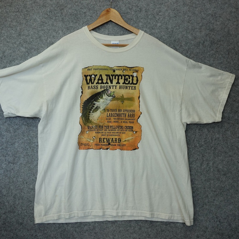 Vintage Fishing Western Shirt 2XL Wanted Bass Bounty Hunter Y2K Rustic GILDAN